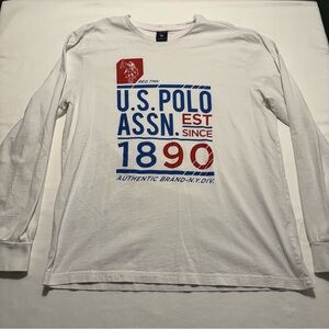 U.S. Polo Assn. White and Blue Graphic Long Sleeve Tee